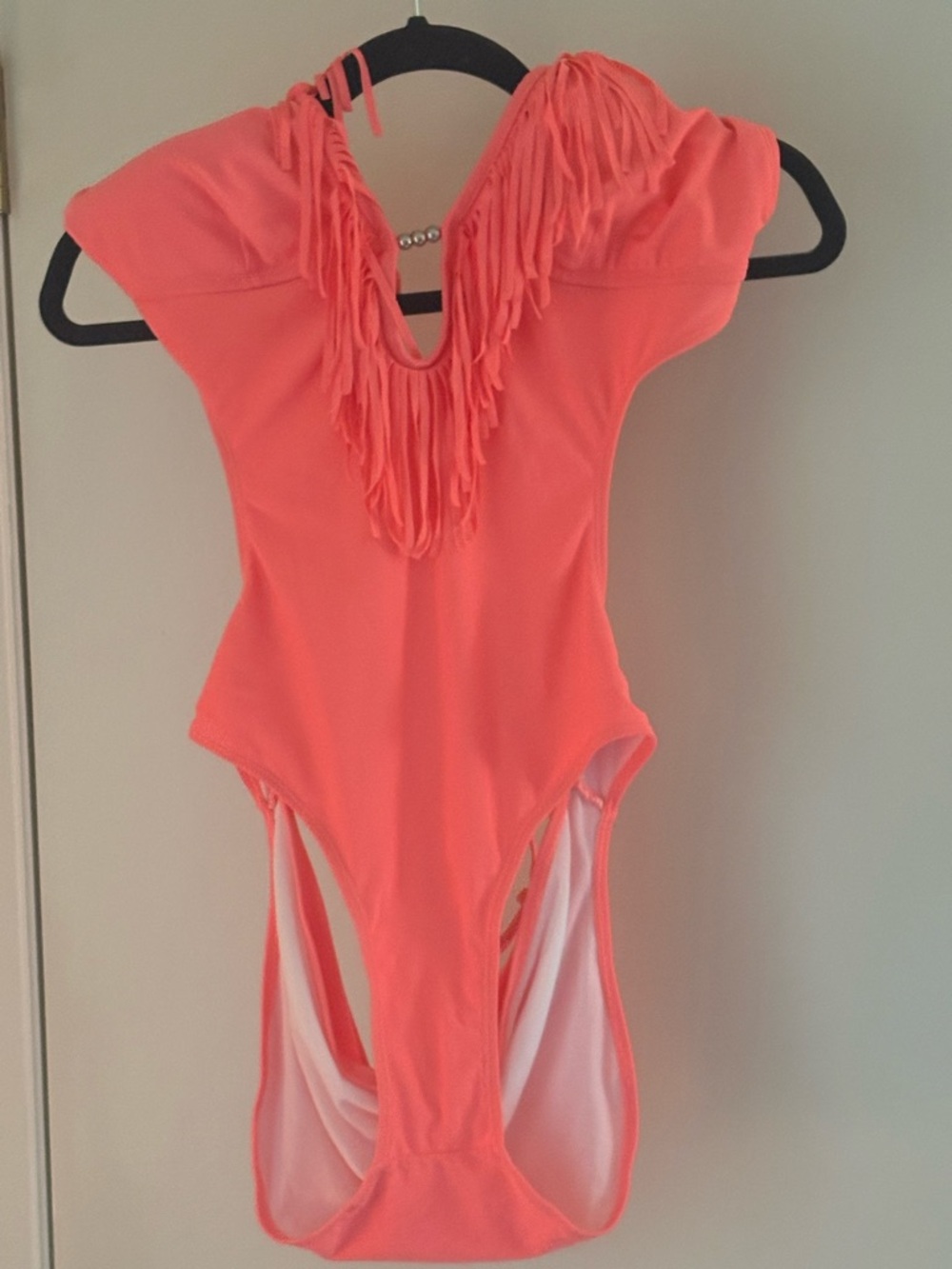Fringe V-Neck Coral One-Piece Swimsuit
